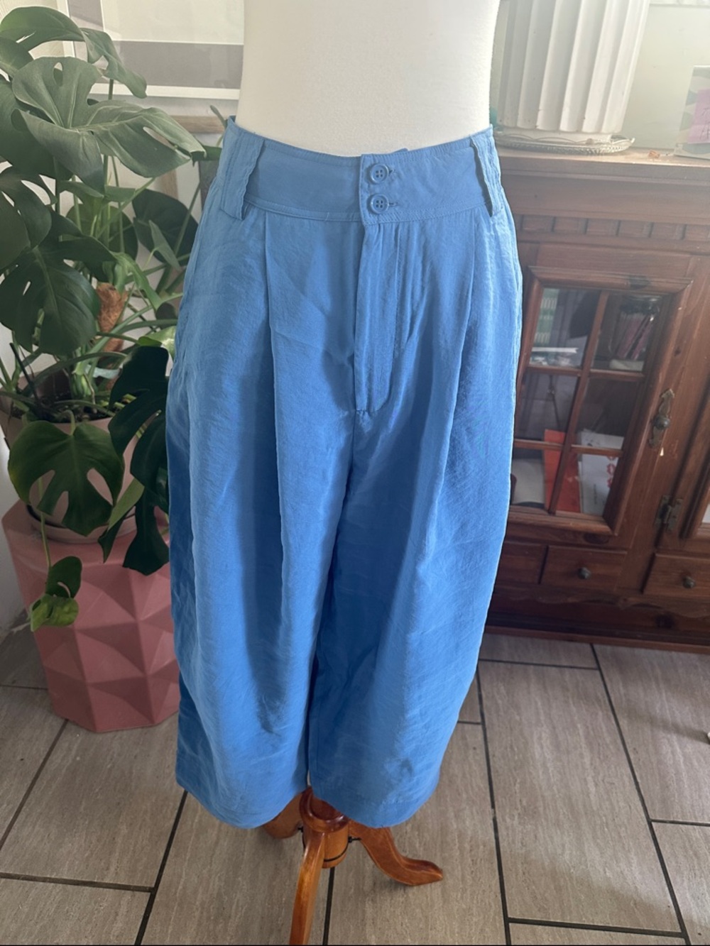 ANTHROPOLOGIE Cropped Pleated Trousers Women's Size 4 Blue